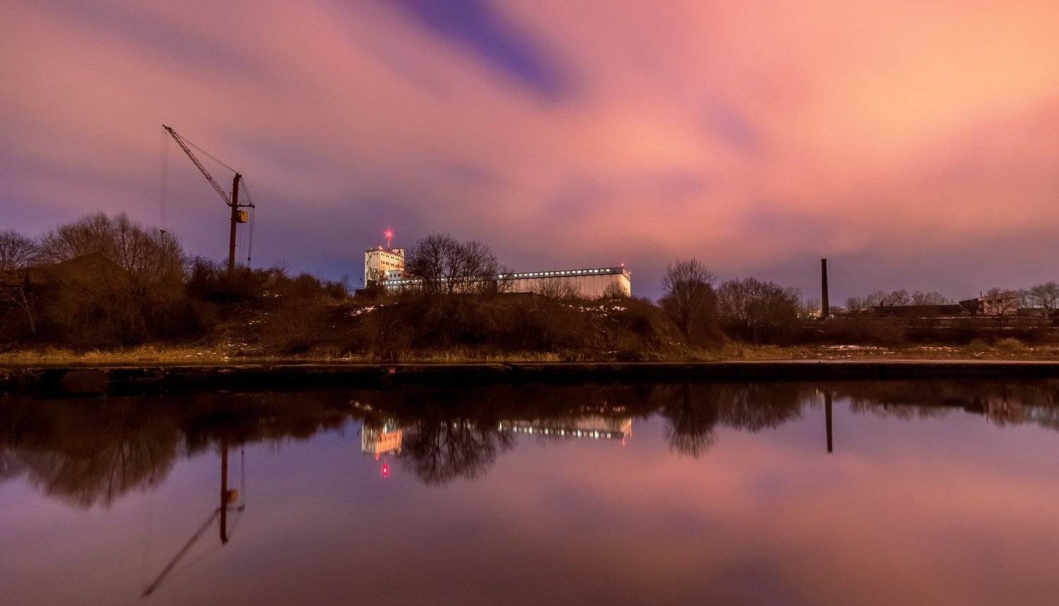 элеватор, ночь, небо, осень, река, кран, Дмитриев Алексей