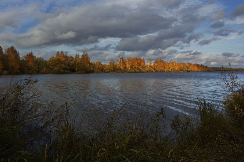 Пейзаж,золотая осень река  фото превью