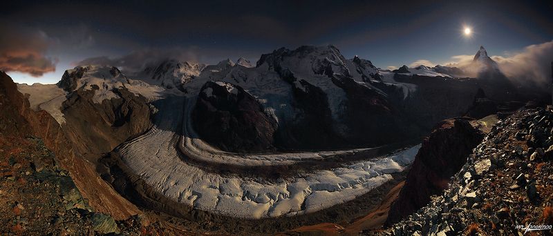 swiss,швейцария,горнерграт Монте-Роза в Лунном свете фото превью