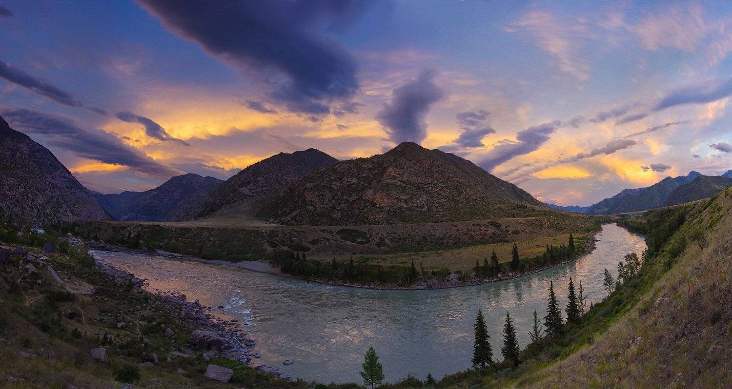 алтай, река, катунь, урочище_кур-кечу, свет,  горы, облака, валерий_чичкин, вечер, Валерий Чичкин