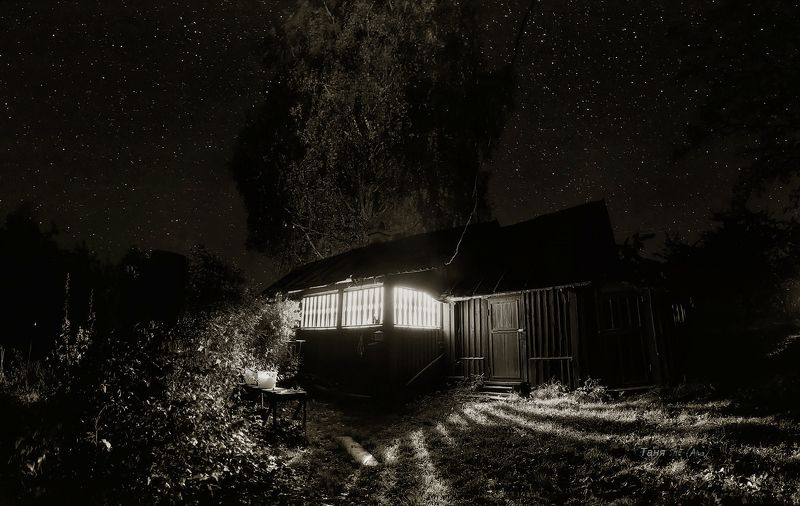 леноблась, питер, деревня, ночь, звёздное небо, чёрно белое , чб, болото, туман,  ленинградская область, ленобласть И сверчок;) фото превью