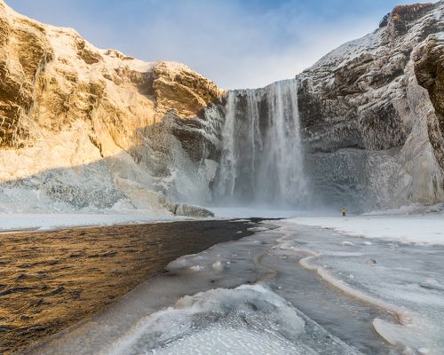 Sun is coming! Skogarfoss, winter 2017.