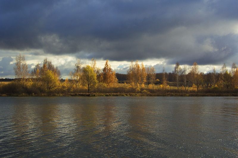 Пейзаж,золотая осень река  фото превью