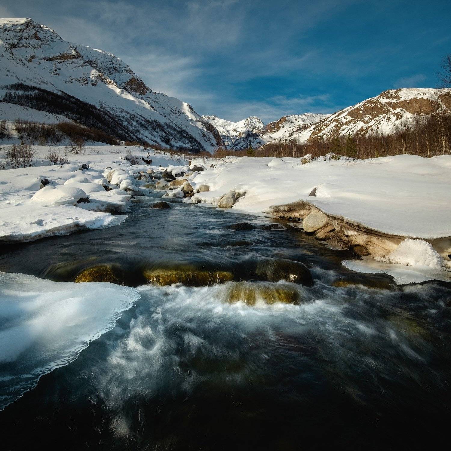 россия, кавказ, кбр, приэльбрусье, зима, эльбрус, чегет, горы, пейзаж, природа, утро, ледник, снег, лед, река, Оборотов Алексей