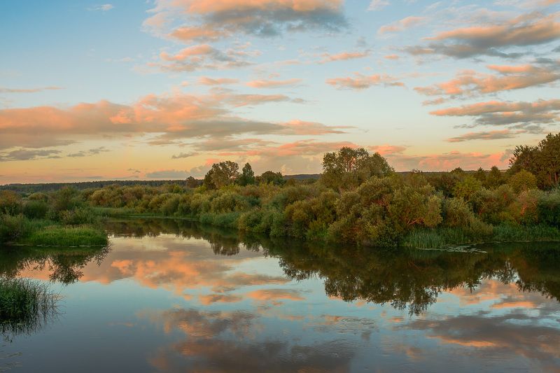 природа закат река облака отрожение Лето фото превью