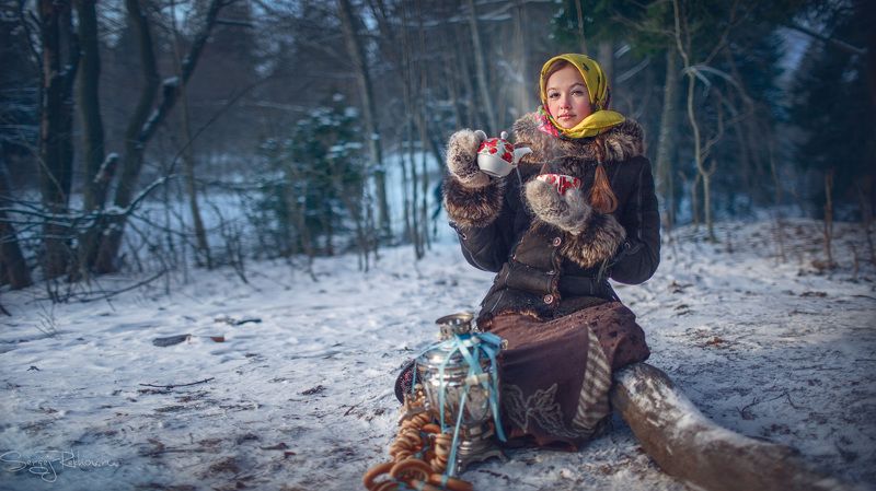 девочка, парк, зима, мороз, чай, самовар, рехов, сергейрехов, rekhov, sergejrekhov Горячий чай фото превью