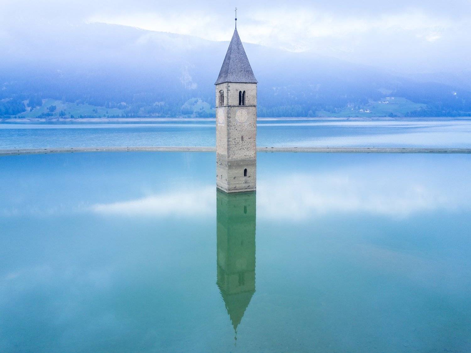 озеро, италия, башня, reschensee, resia, lago, lake, drone, aerial, квадрокоптер, дрон, италия, австрия, Василий Яковлев