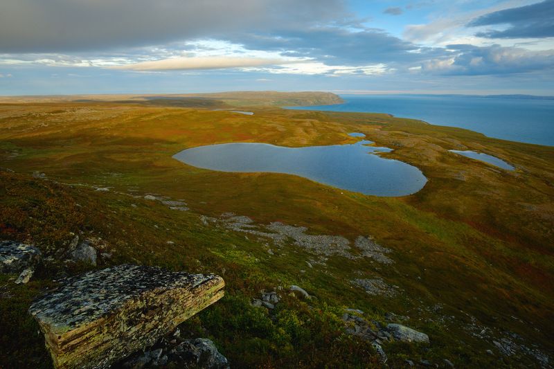 россия, кольский полуостров, север, рыбачий, природа, пейзаж, осень, море, закат, сумерки, вода, озеро На просторах Рыбачего фото превью
