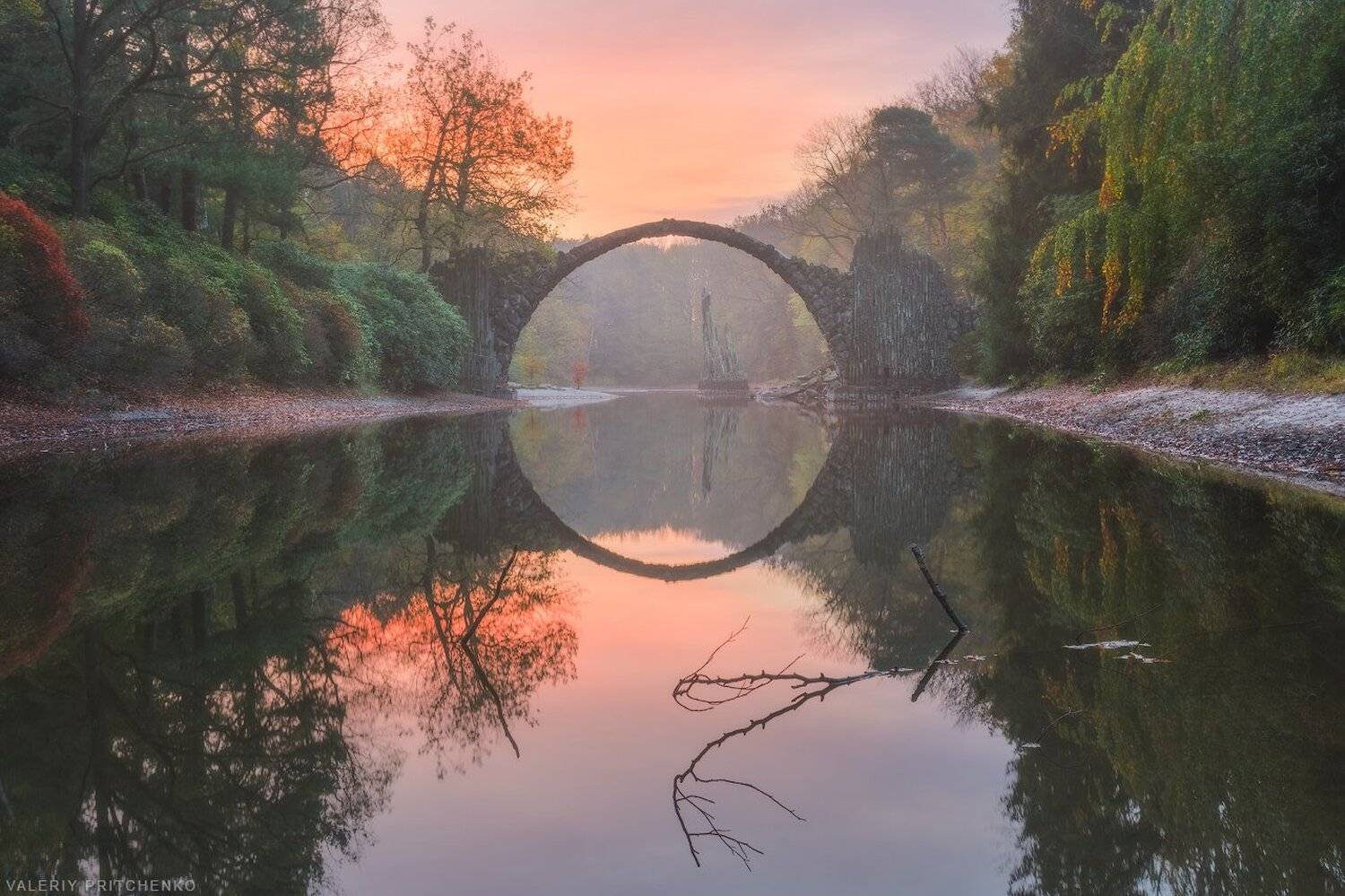 Германия, природа, пейзаж, осень, утро, рассвет, Rakotzbrucke, Валерий Притченко