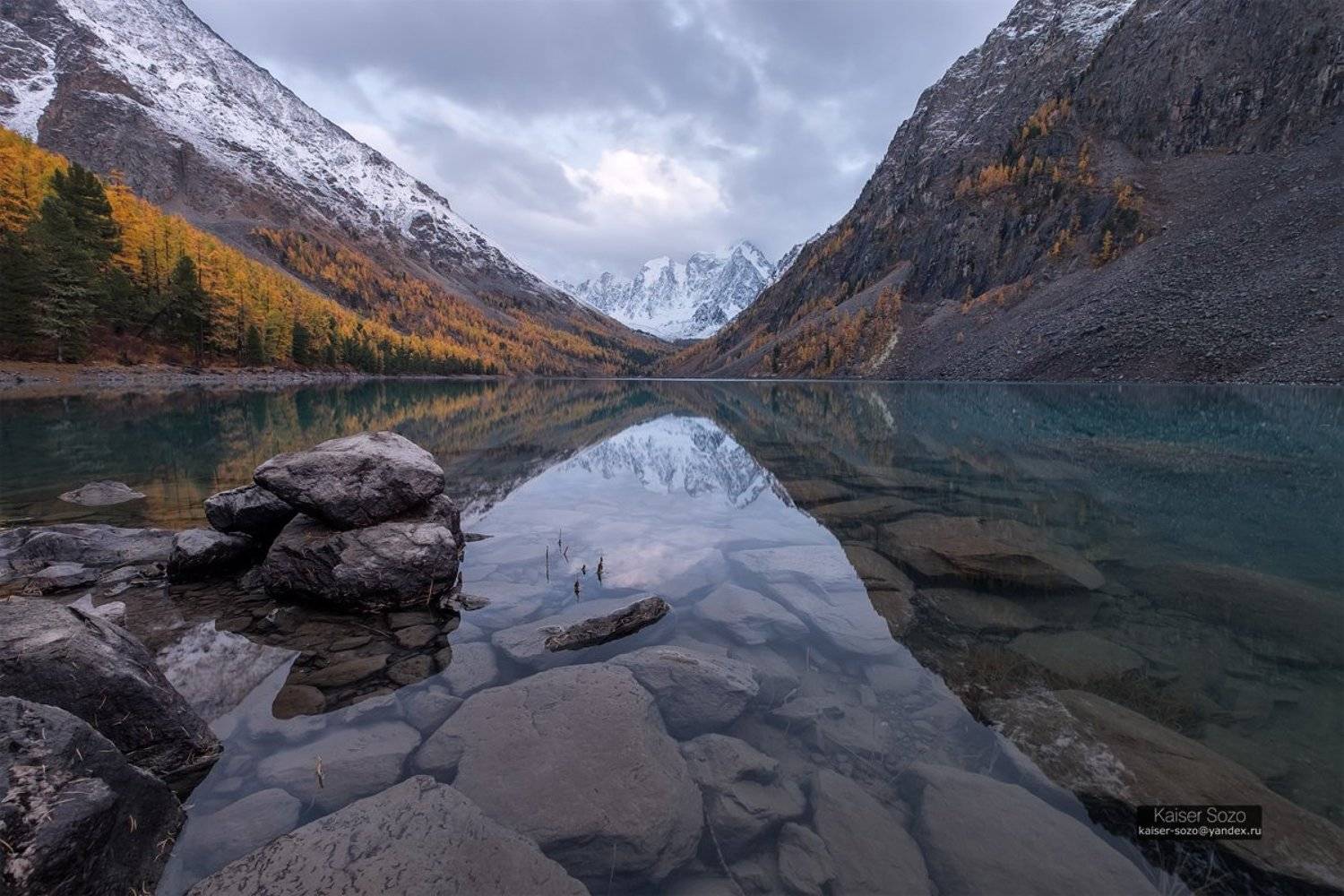 россия, сибирь, горный алтай, шавлинские озера, золотая осень, отражение, горы, лиственницы, Kaiser Sozo