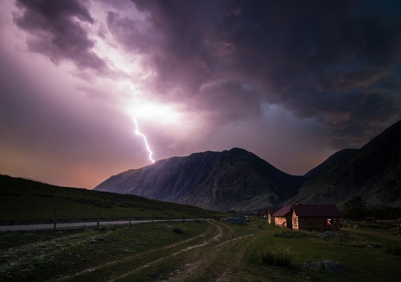 Алтай, гроза, пейзаж, ночь, молния, горы, Россия, небо Алтайские грозы фото превью