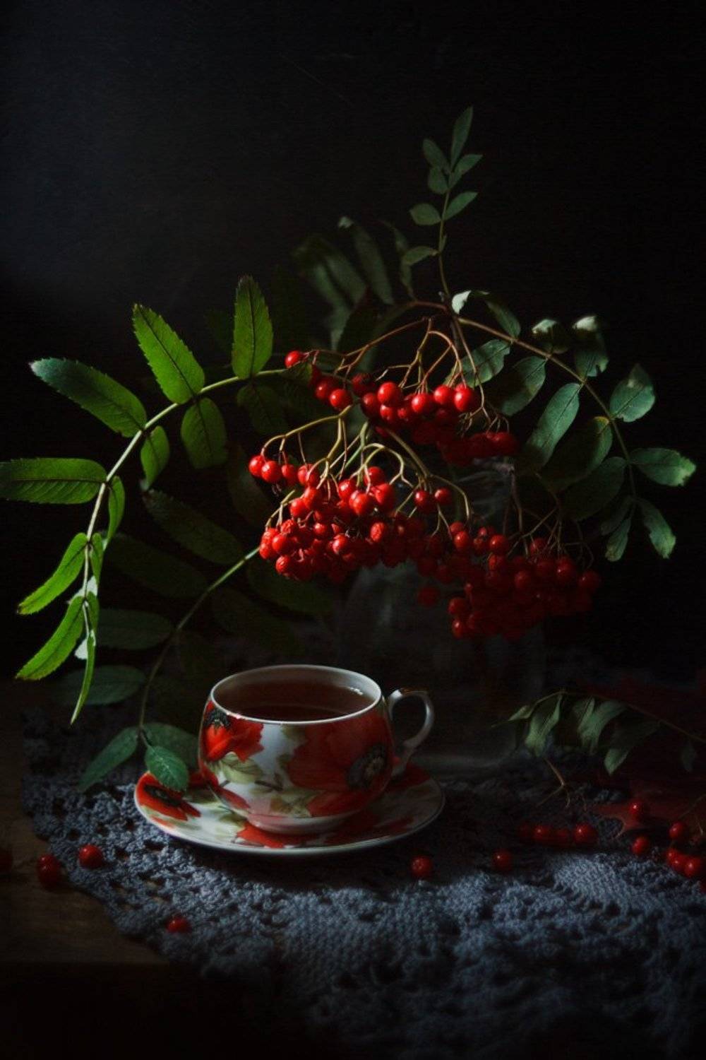 рябина, натюрмрт, чай, осень, Виктория