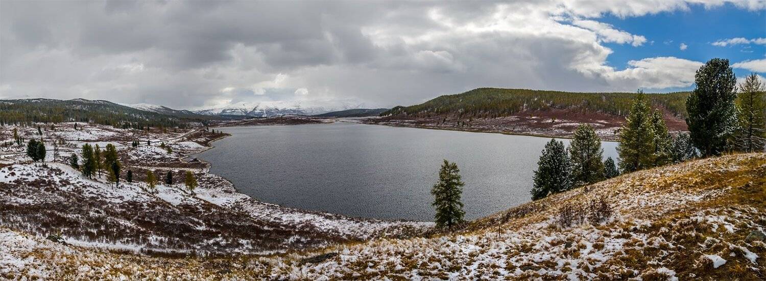 природа, пейзаж, алтай, горы, осень, озеро, панорама, снег, сибирь,, Альберт Беляев