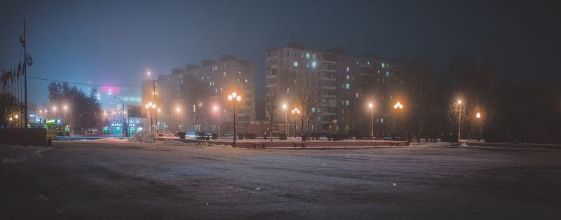 орехово-зуево, зима, декабрь, туман, подмосковье, октябрьская площадь,  фото превью