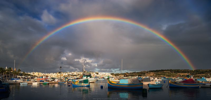 Мальта, Марсашлокк, Европа, панорама, город, malta, marsaxlokk, rainbow, радуга,  Радуга фото превью