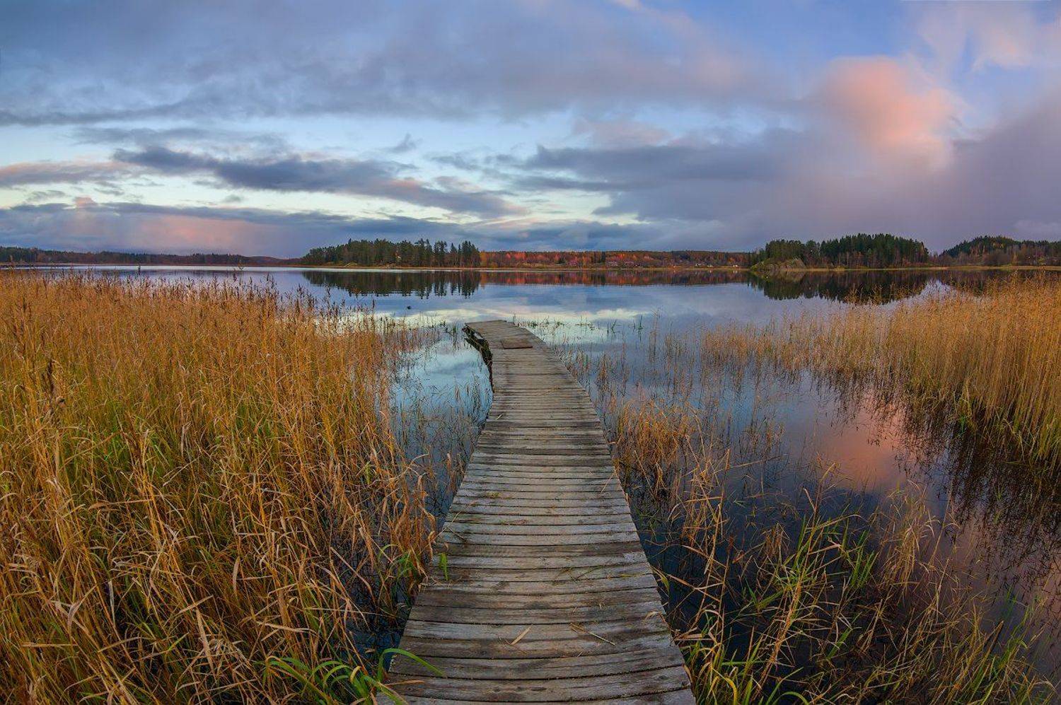 озеро ладога карелия вечер облака берег мостик, Марина Мурашова