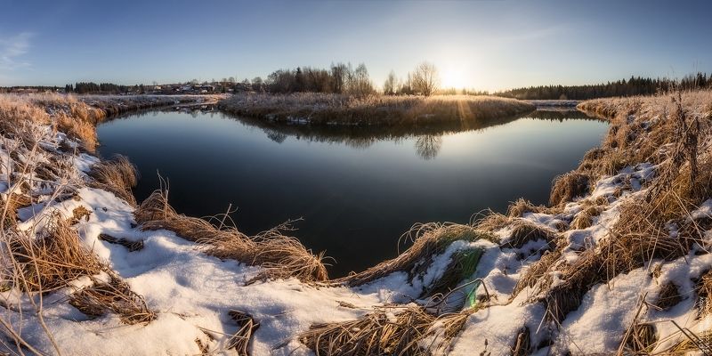 утро, солнце, осень, снег, река, зырянка, суханово, березники, пермский край Утро у реки Зырянка фото превью