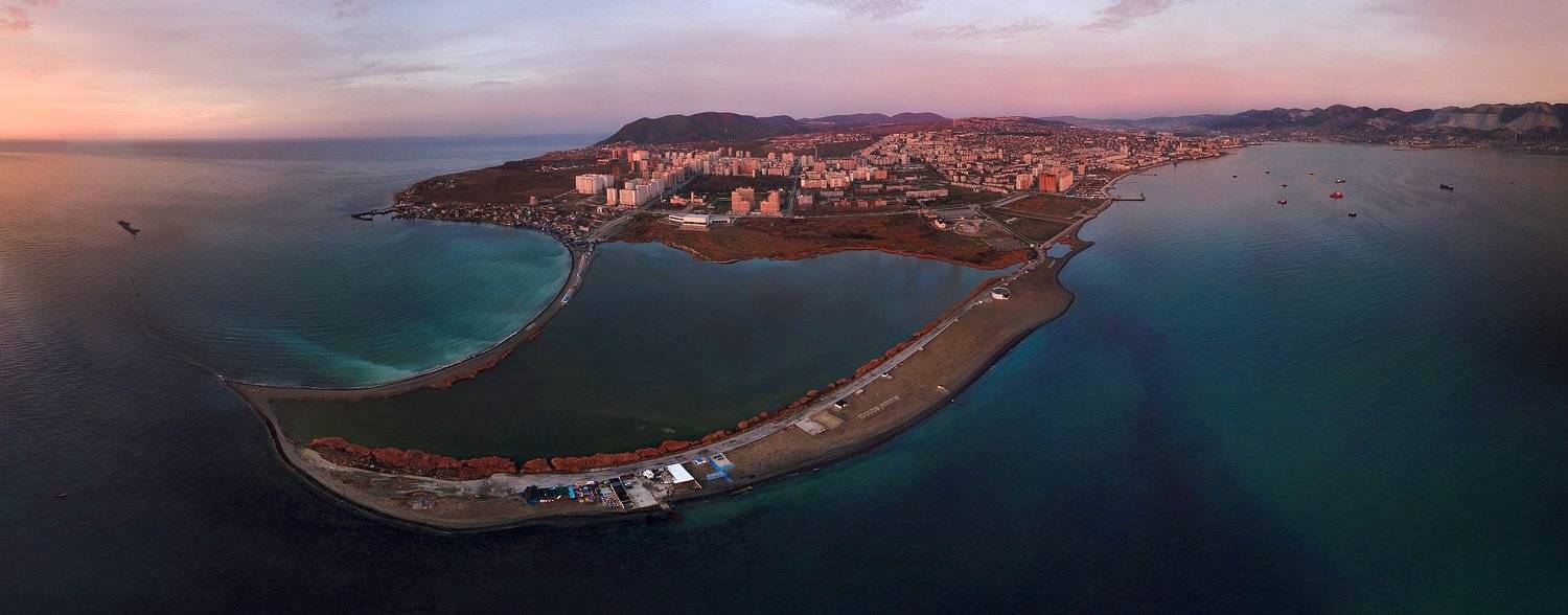 Новороссийск, рассвет, море, дрон, аэрофотосъемка, панорама, Никифоров Егор