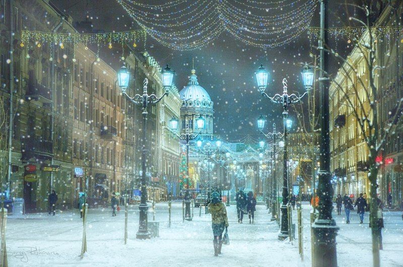 питер, санкт-петербург, снегопад, ночь, зима, снег, рехов, сергейрехов, rekhov, sergejrekhov Новогодний Питер фото превью