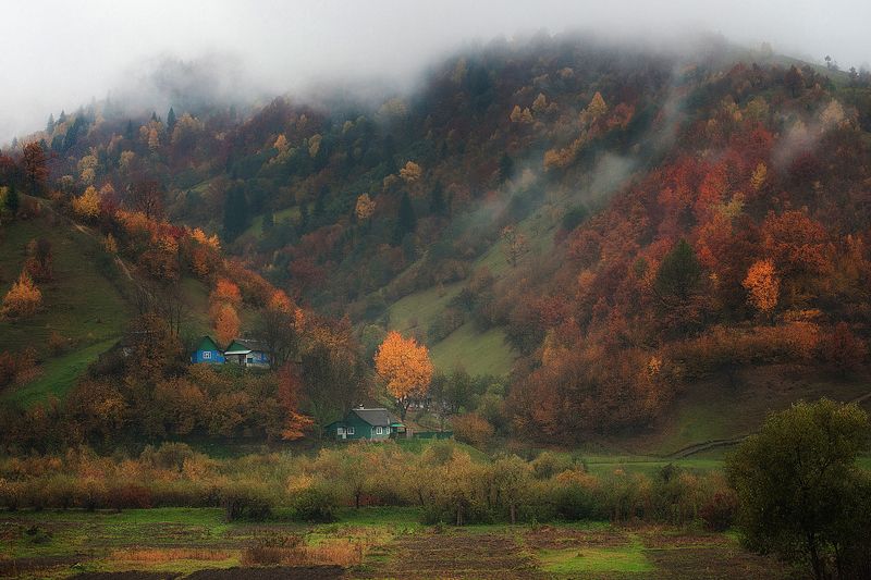 горы, домики, осень, карпаты Закуток фото превью