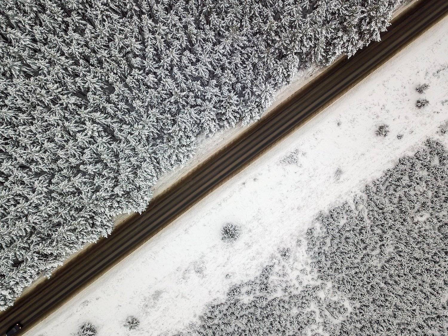 снег, dji, зима, лес, дорога, россия, графика, Илья Гостюхин