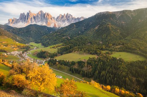 Val di Funes at sunset