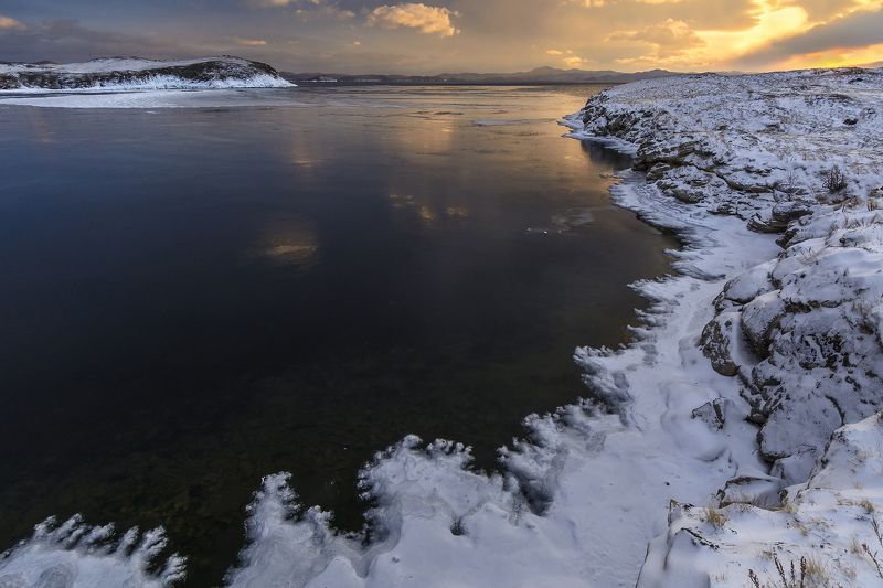 байкал, лед, закат, снег, вода, природа Ледяное кружево фото превью