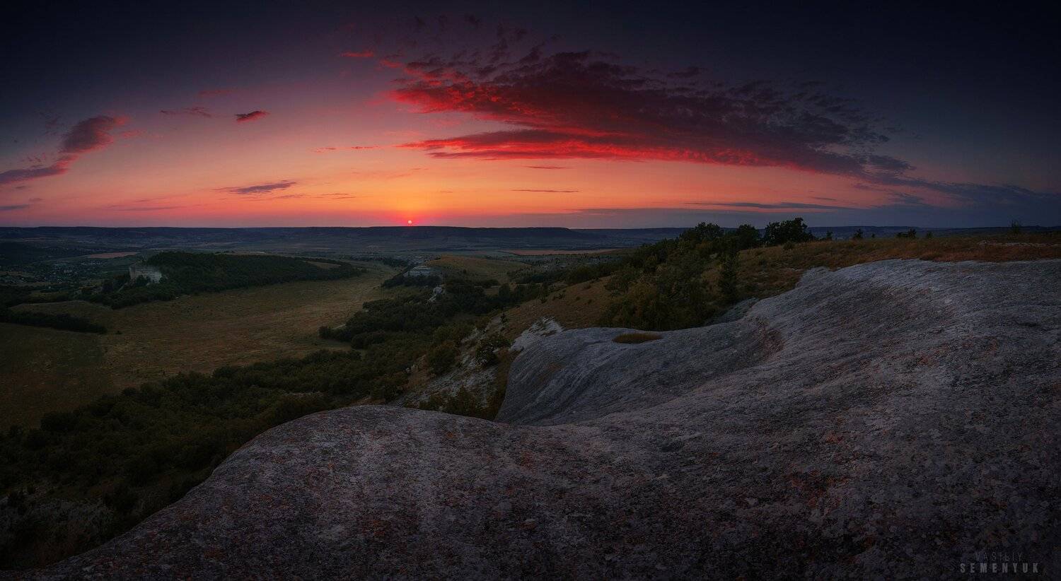 крым, белокаменка, закат, кара-тау, скалы, солнце, облака, панорама., Семенюк Василий