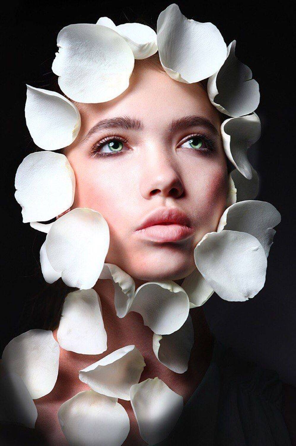 девушка, красивая, роза, белая, глаза, зеленые, лепестки, Дарья Комарова