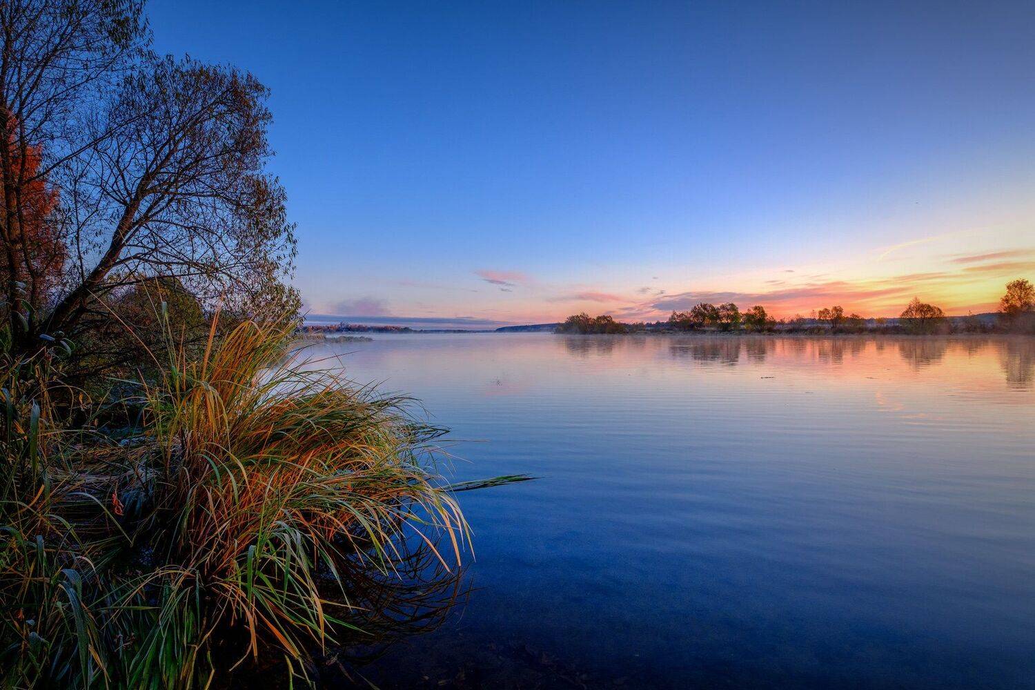 река, дубна, рассвет, утро, вода, деревья, заря, Андрей Чиж
