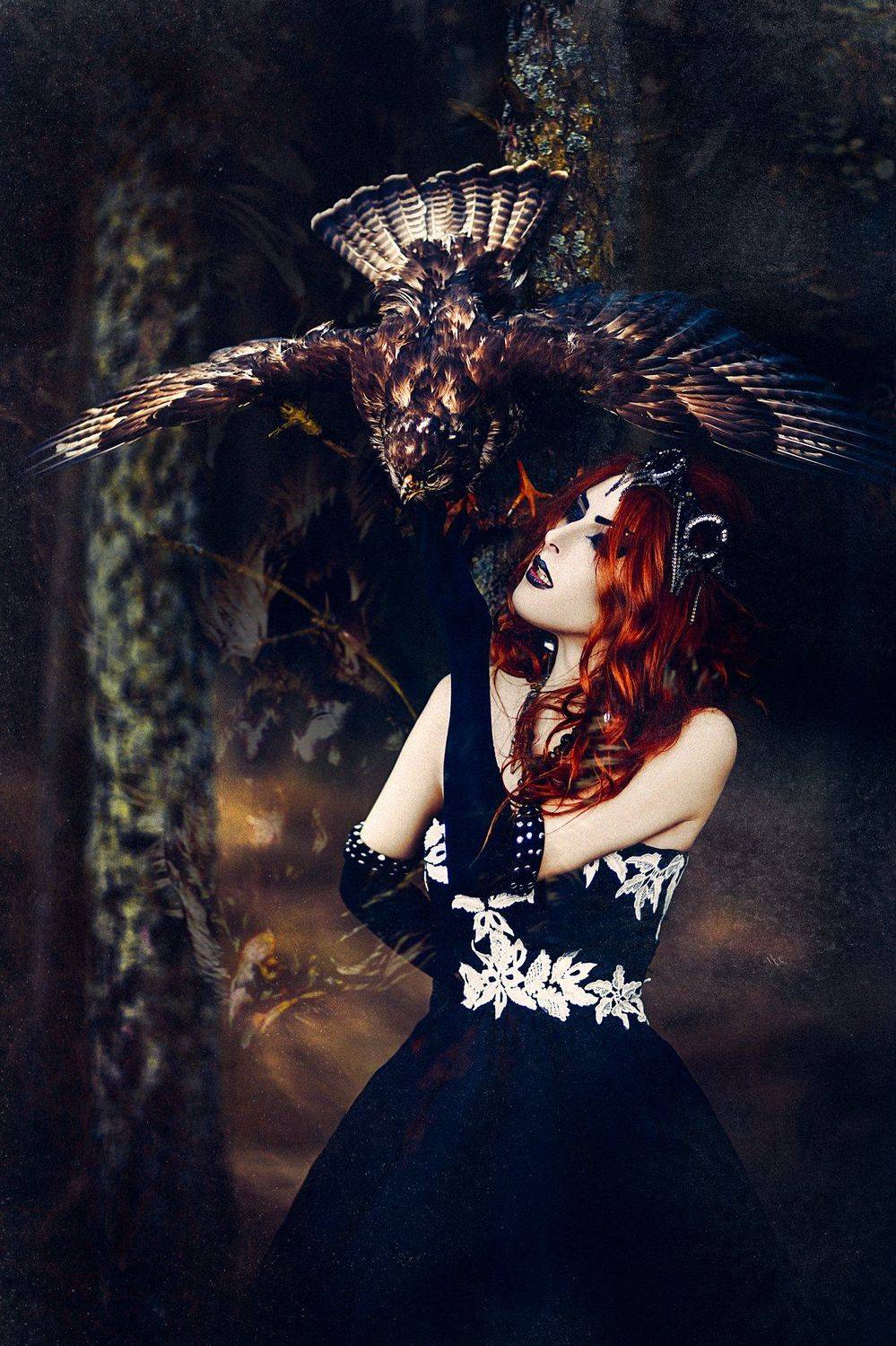 portrait, natural light, concept, redhead, bird, woman, dress, art, Руслан Болгов (Axe)