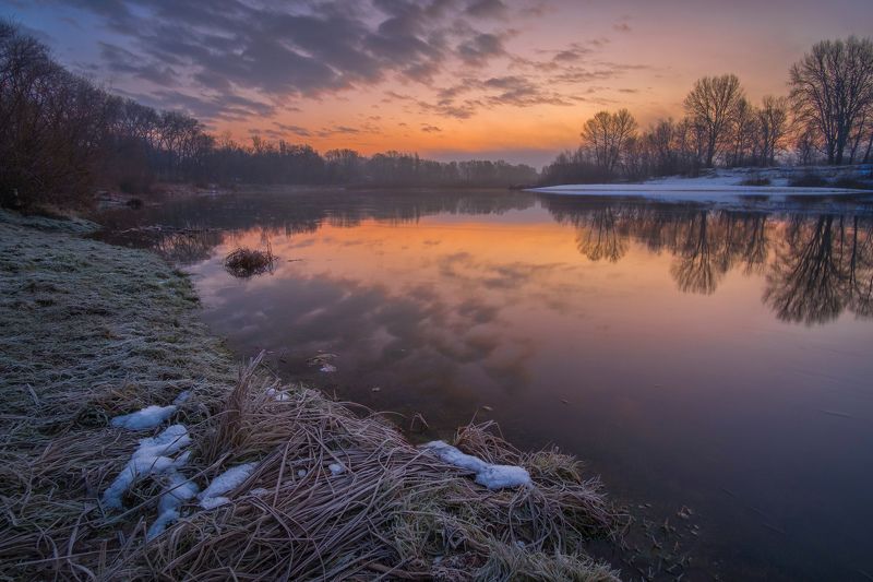 рассвет,утро,река,мороз,иней,природа,пейзаж,вода,десна,небо,зарево Зимний рассвет фото превью