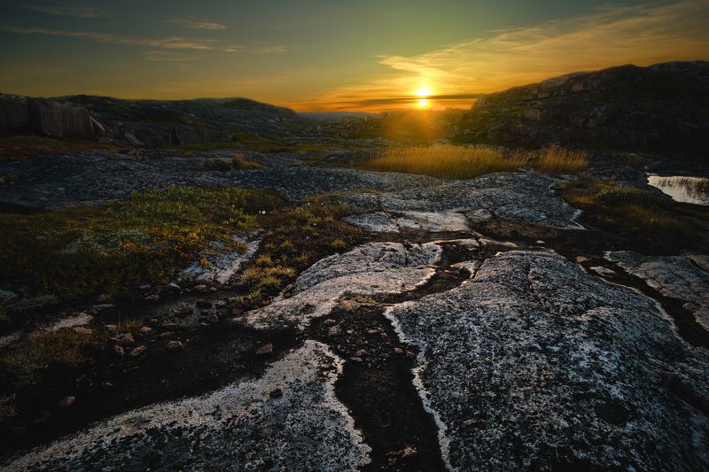 россия, кольский полуостров, север, териберка, природа, пейзаж, осень, море, закат, сумерки, вода, солнце, камни Русский север фото превью