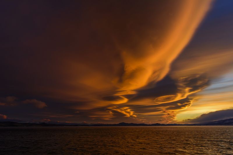 Байкал, закат, вода, лед, горы  фото превью