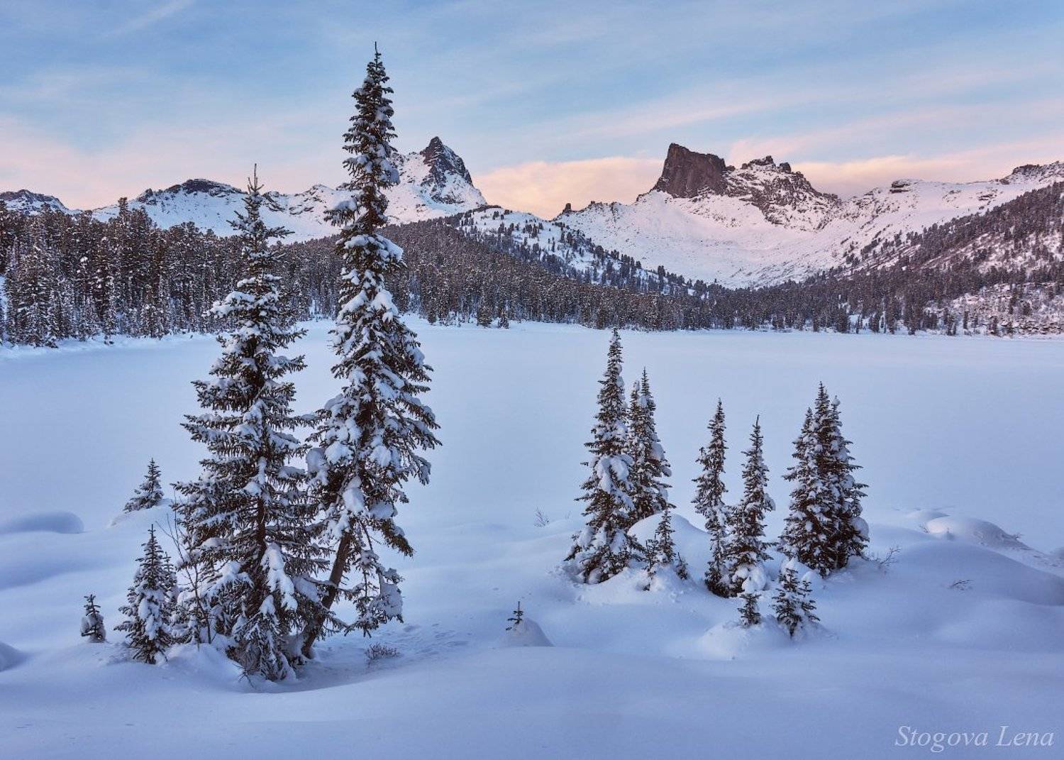 ергаки, озеро светлое, зима, закат, Лена Стогова