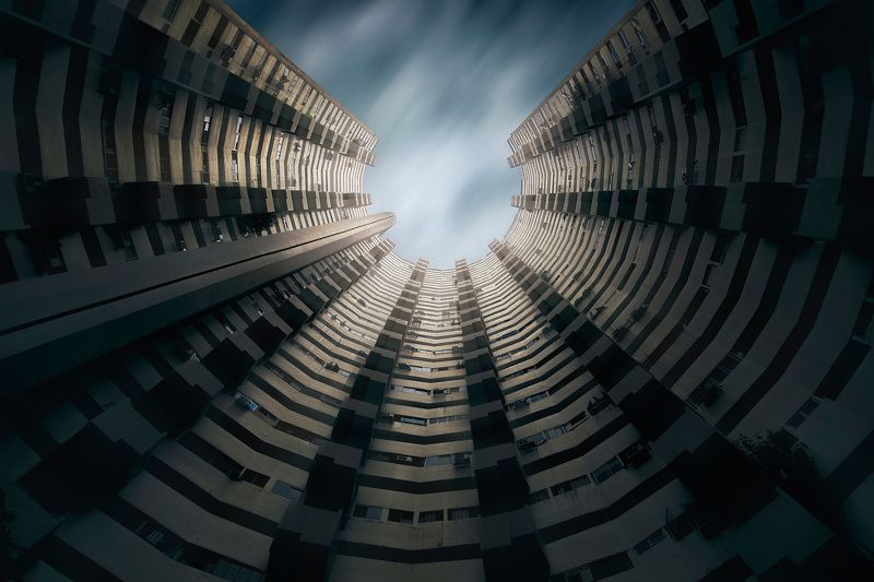 город, архитектура, сингапур, небоскреб, длинная выдержка, look-up Скважина фото превью