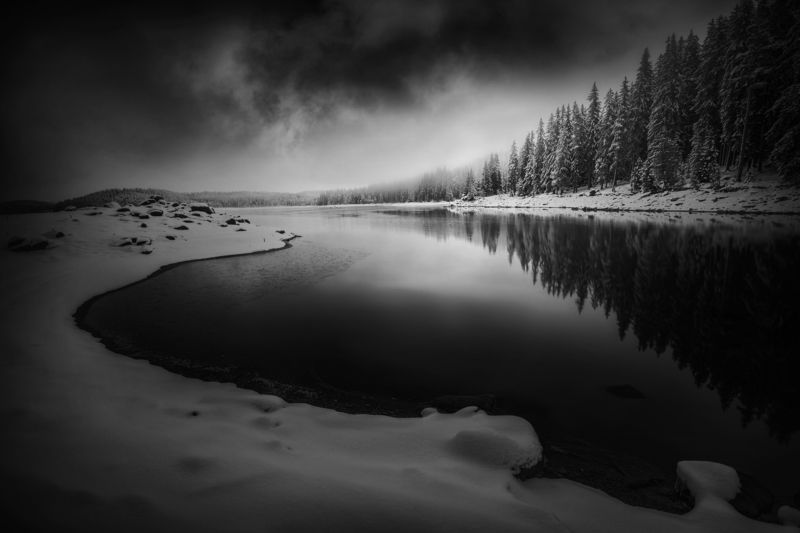 landscape, nature, sunrise, black&white Morning фото превью