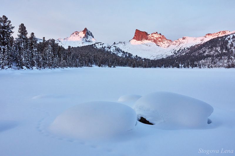 ергаки, озеро светлое, зима, закат Последний луч фото превью