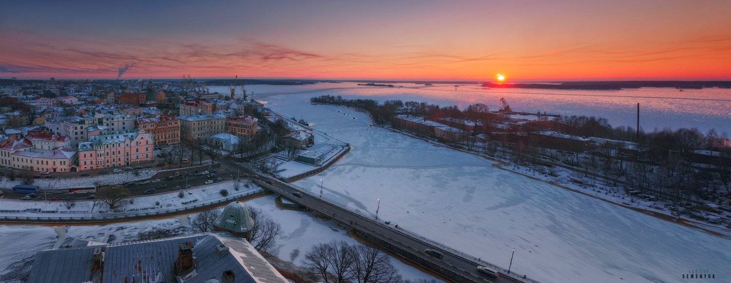 выборг, залив, закат, старый город, солнце, панорама., Семенюк Василий