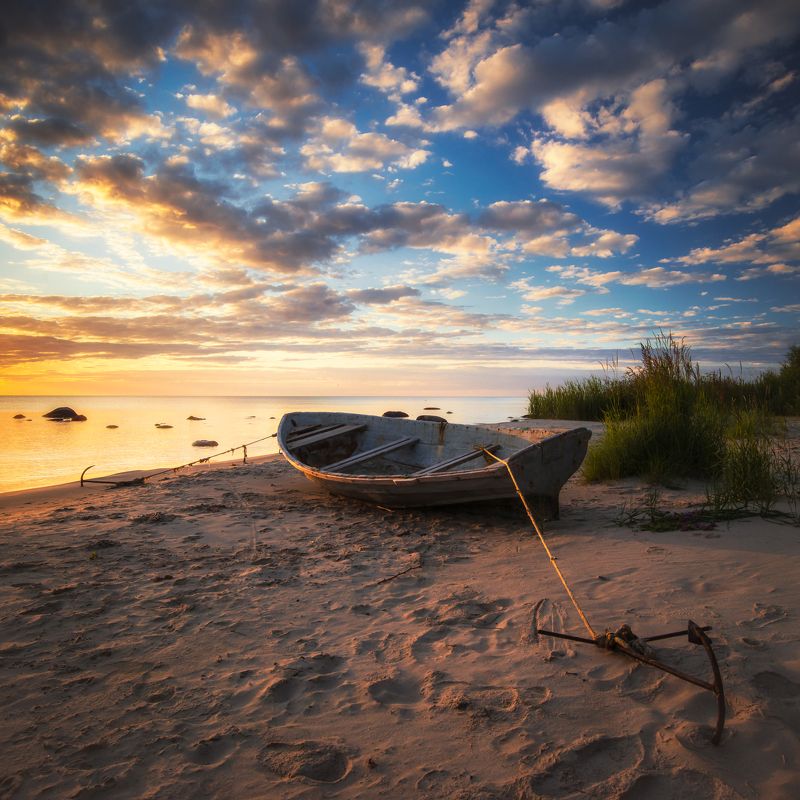 море,пляж,лето,лодка,пейзаж,landscape,beach,sunrise,sea Море Прибалтики фото превью