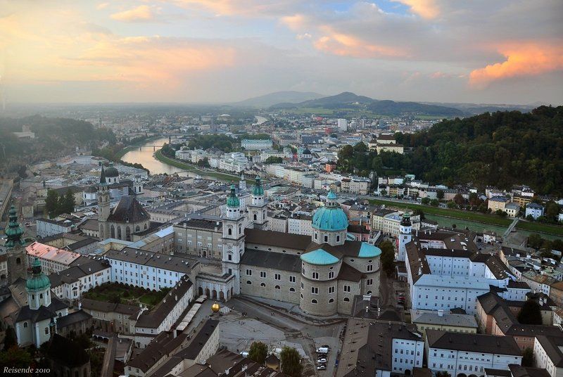 австрия, зальцбург, река, зальцах, закат Закат над рекой Зальцах фото превью