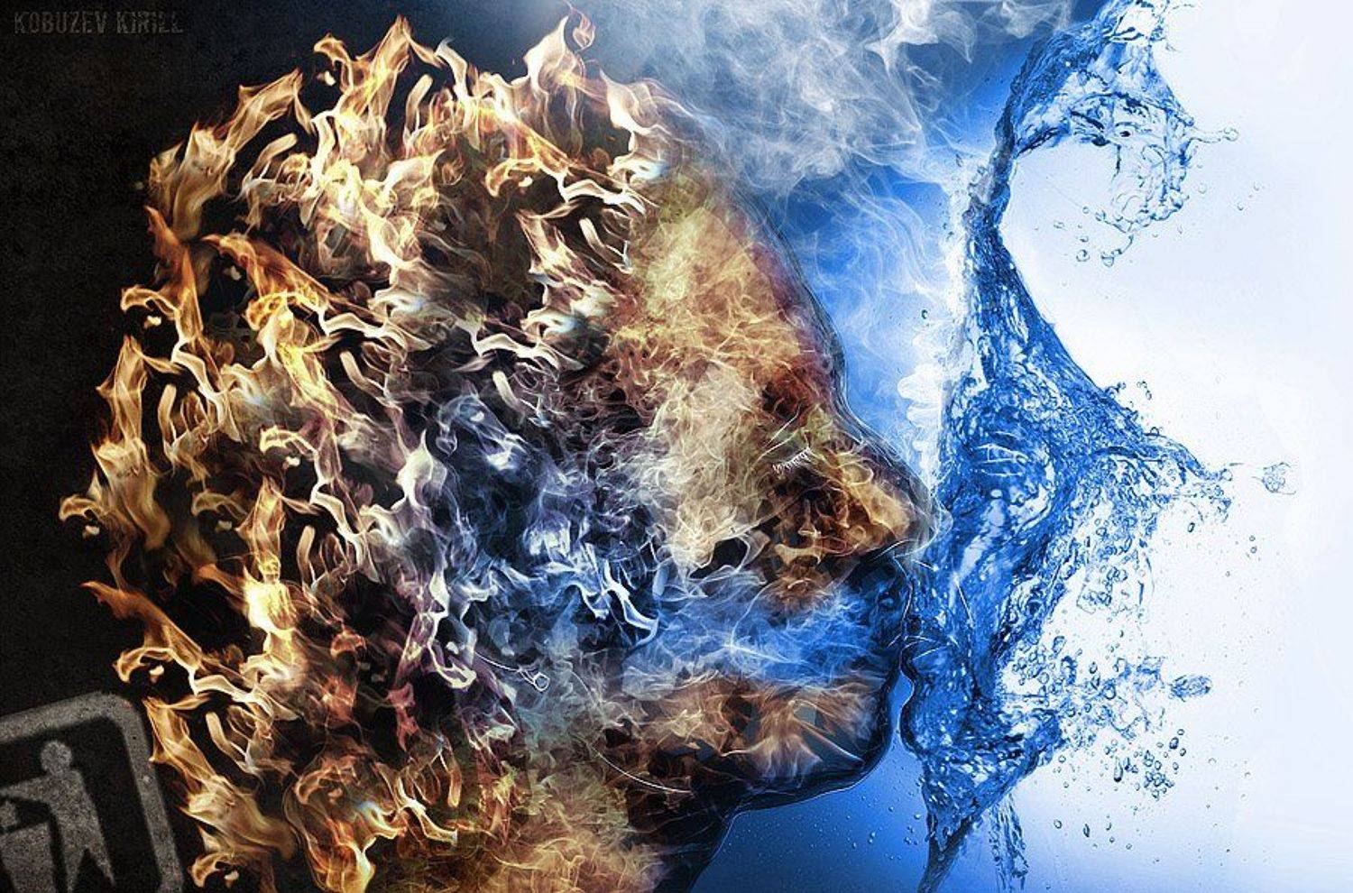 fire, love, water, flame, portrait, kiss, огонь, любовь, поцелуй, портрет, Кирилл