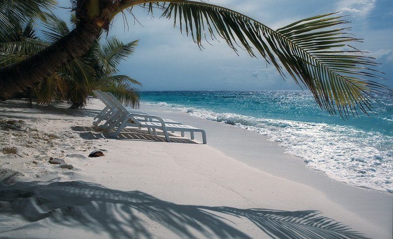 мальдивы, океан, мост, бунгало, пальмы, остров, шезлонг, рай, облака, лазурная вода плацкарт для двоих.... фото превью