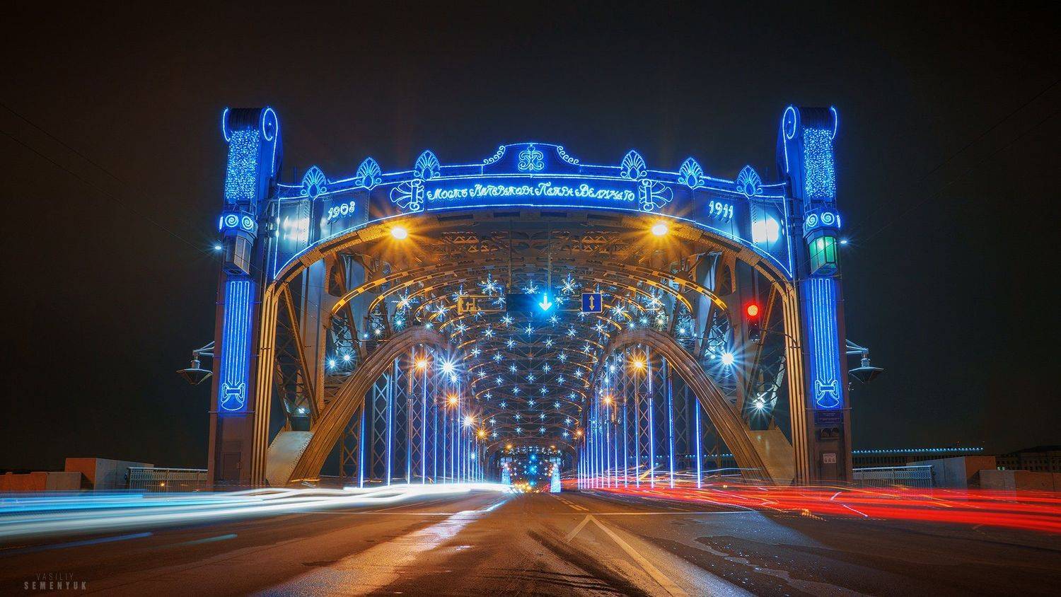питер, город, мост, большеохтинский, уркашения, ночь, огни., Семенюк Василий