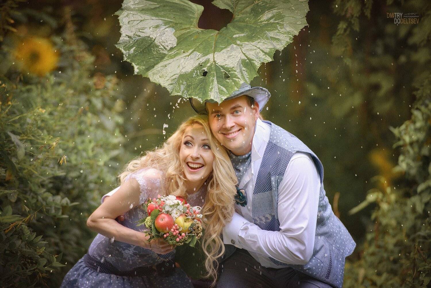 свадьба, жених, невеста, алиса, стилизация, лес, лопух, дождь, по мотивам, алиса в стране чудес, Дмитрий Додельцев
