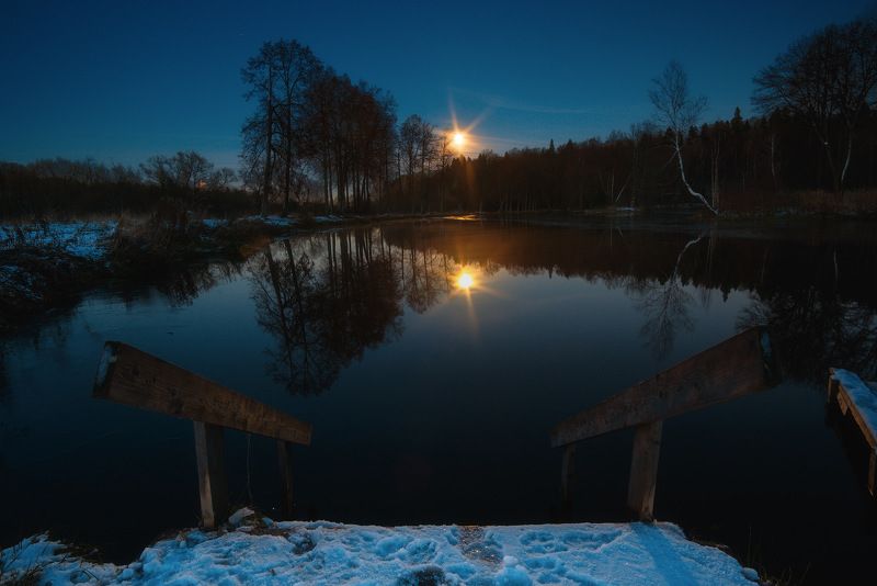 россия, московская область, середниково, луна, восход луны, закат, сумерки, усадьбы, осень, пруд, пейзаж, природа Восход Луны фото превью