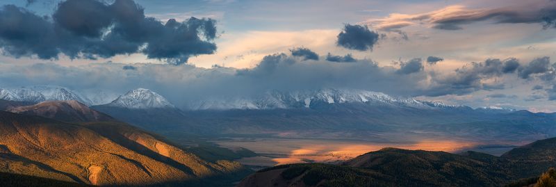 пейзаж, панорама, природа, путешествие, горы, хребет, алтай, северо-чуйский, чуйский, степь, долина, утро, рассвет, большой, красивая, высокие, небо, облака, сентябрь, осень Чуйский рассвет фото превью