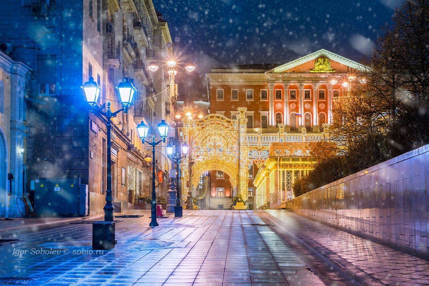 moscow, moscow government, night, stoleshnikov lane, street, street lamp, winter, зима, москва, ночь, правительство москвы, столешников переулок, улица, фонарь, Соболев Игорь