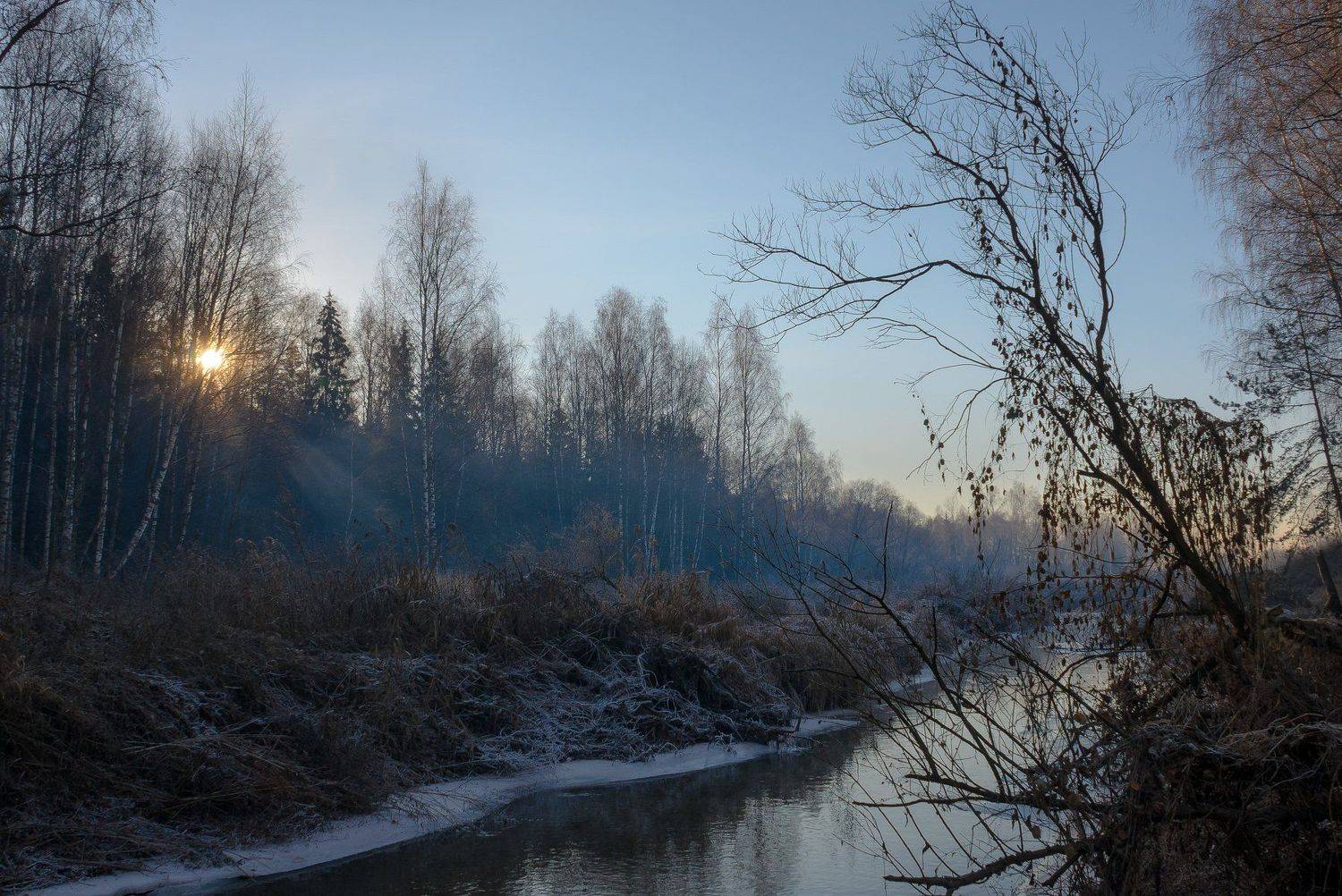 утро, осень, октябрь, мороз, иней, солнце, лучи, солнечно, осенняя сказка, река, Ксения Соварцева