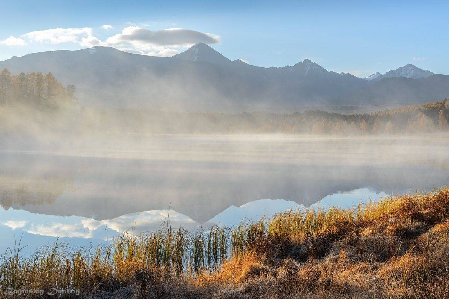 алтай, осень, озеро, туман, солнце, Dmitriy  Baginskiy